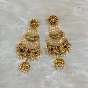 Pearl Half Moon Gold Plated Earring